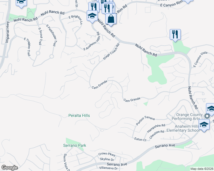 map of restaurants, bars, coffee shops, grocery stores, and more near 6117 Garnet Circle in Anaheim