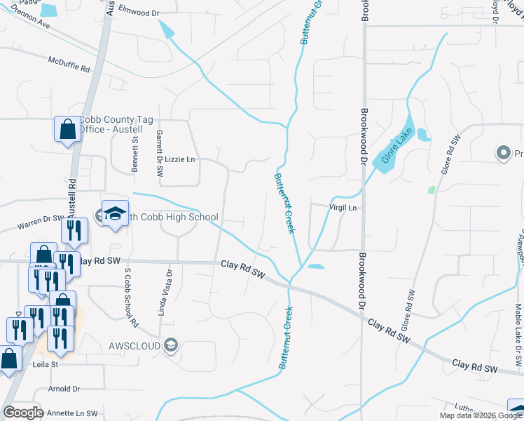 map of restaurants, bars, coffee shops, grocery stores, and more near 4818 Lantern Lane in Mableton