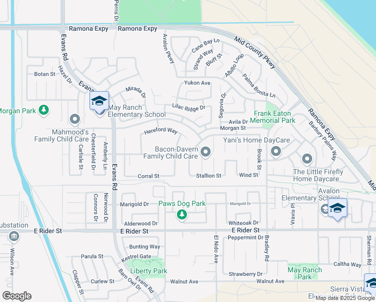 map of restaurants, bars, coffee shops, grocery stores, and more near 3518 Ranch Street in Perris