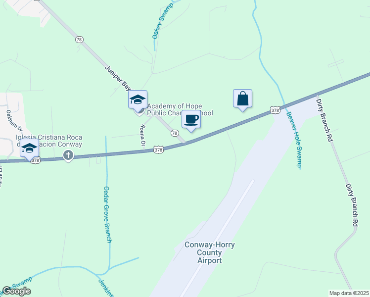 map of restaurants, bars, coffee shops, grocery stores, and more near 3391 U.S. 378 in Conway