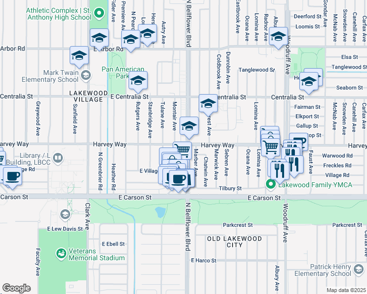 map of restaurants, bars, coffee shops, grocery stores, and more near 4243 Marber Avenue in Lakewood