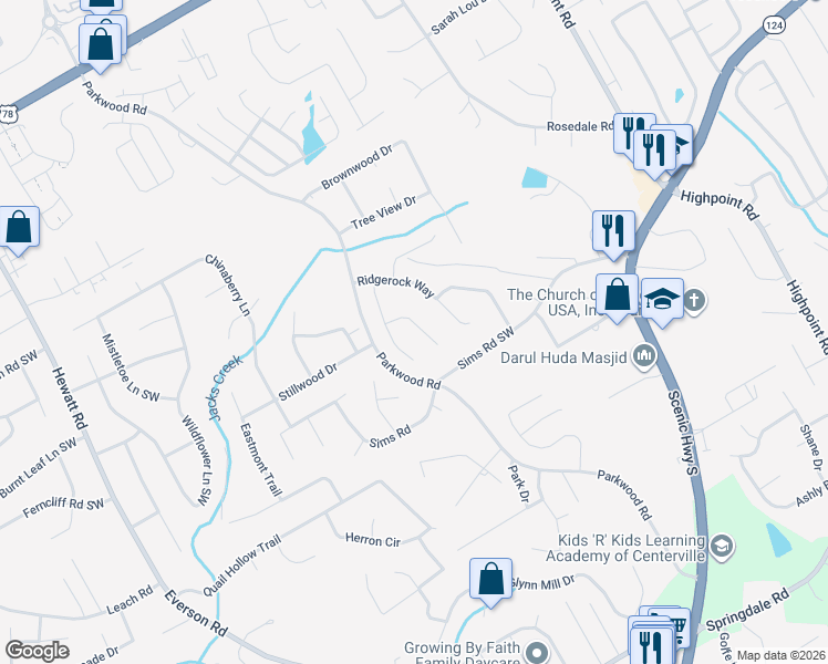 map of restaurants, bars, coffee shops, grocery stores, and more near 3288 Woodrock Lane in Snellville