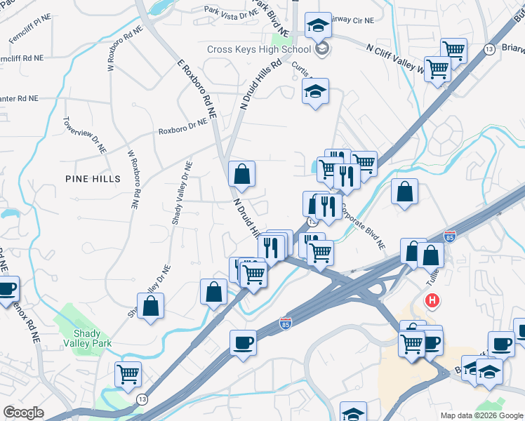 map of restaurants, bars, coffee shops, grocery stores, and more near 5308 Brixworth Place in Atlanta