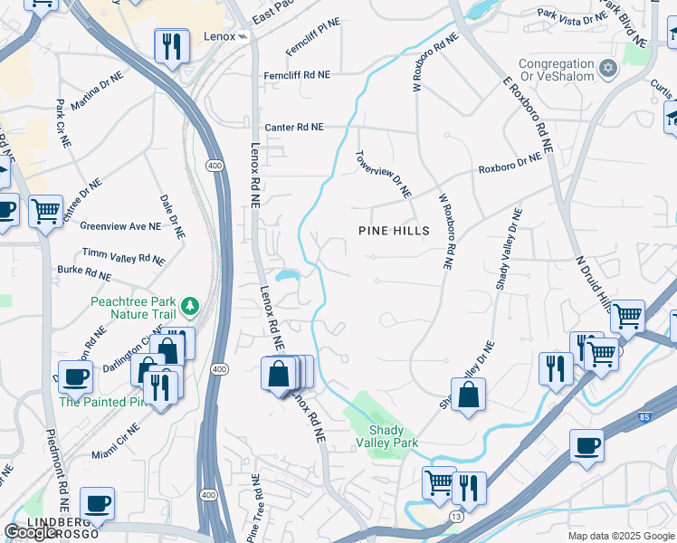 map of restaurants, bars, coffee shops, grocery stores, and more near 26306 Plantation Drive Northeast in Atlanta