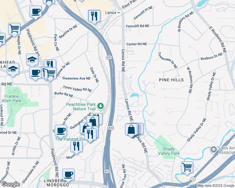 map of restaurants, bars, coffee shops, grocery stores, and more near 852 Embassy Court Northeast in Atlanta