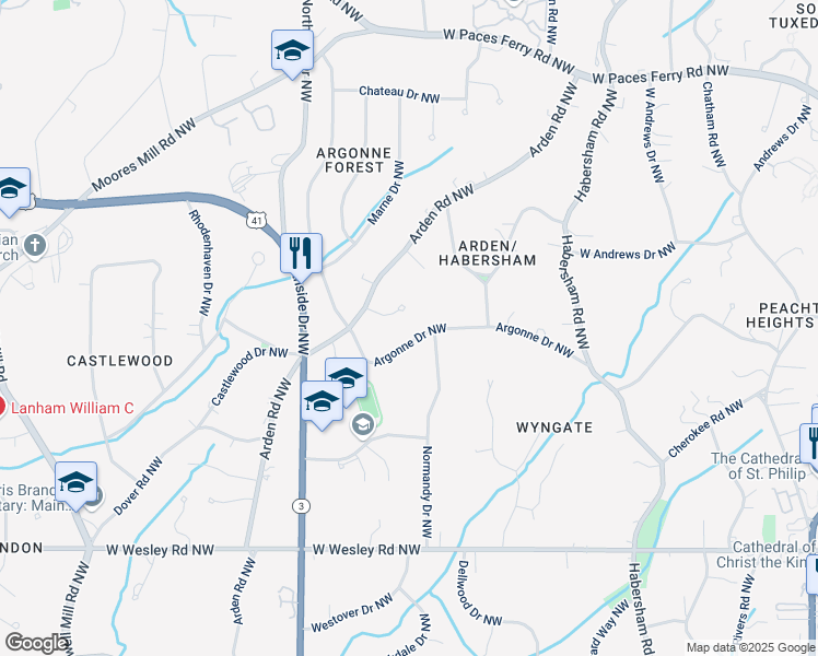 map of restaurants, bars, coffee shops, grocery stores, and more near 479 Argonne Drive Northwest in Atlanta