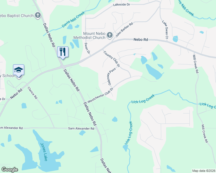 map of restaurants, bars, coffee shops, grocery stores, and more near 215 Westchester Club Drive in Hiram