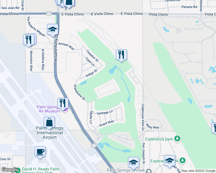 map of restaurants, bars, coffee shops, grocery stores, and more near 4406 Lumina Way in Palm Springs