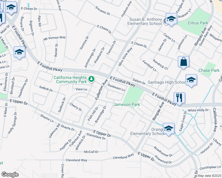 map of restaurants, bars, coffee shops, grocery stores, and more near 1025 Viewpointe Lane in Corona