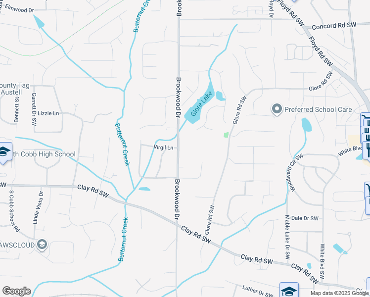 map of restaurants, bars, coffee shops, grocery stores, and more near 4841 Brookwood Drive in Mableton