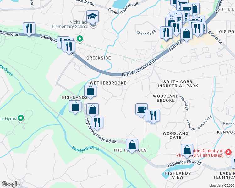 map of restaurants, bars, coffee shops, grocery stores, and more near 4821 Edinburgh Drive in Smyrna