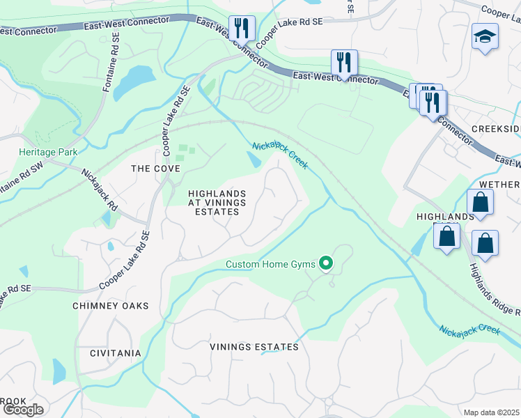 map of restaurants, bars, coffee shops, grocery stores, and more near 4933 Ridge Oak Court Southeast in Mableton