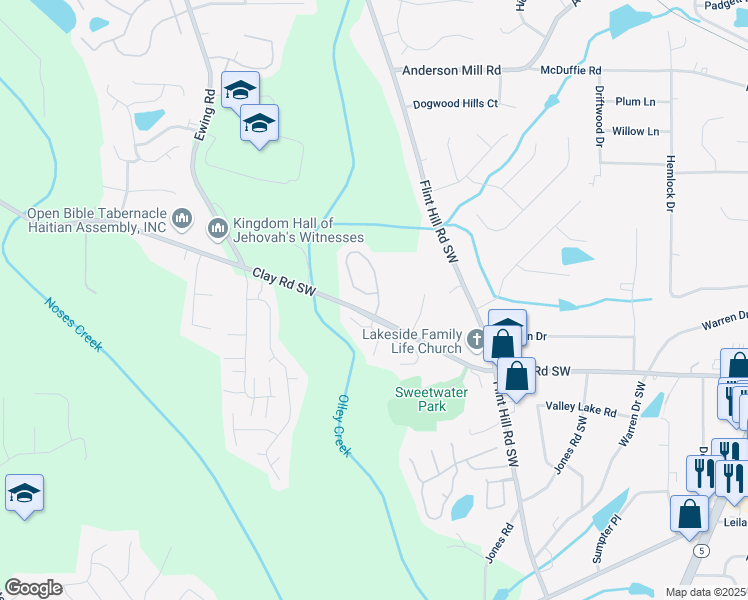 map of restaurants, bars, coffee shops, grocery stores, and more near 4866 Madison Point Circle in Austell