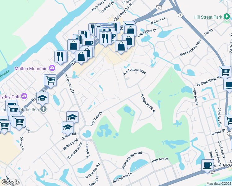 map of restaurants, bars, coffee shops, grocery stores, and more near 806 Villa Drive in North Myrtle Beach