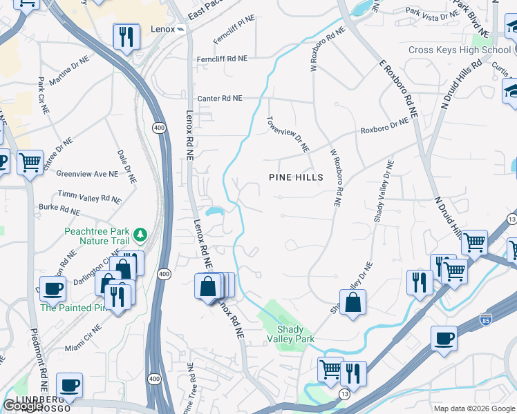 map of restaurants, bars, coffee shops, grocery stores, and more near 26306 Plantation Drive Northeast in Atlanta