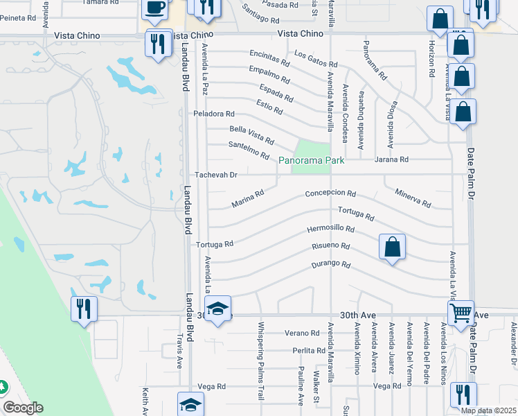 map of restaurants, bars, coffee shops, grocery stores, and more near 68240 Concepcion Road in Cathedral City