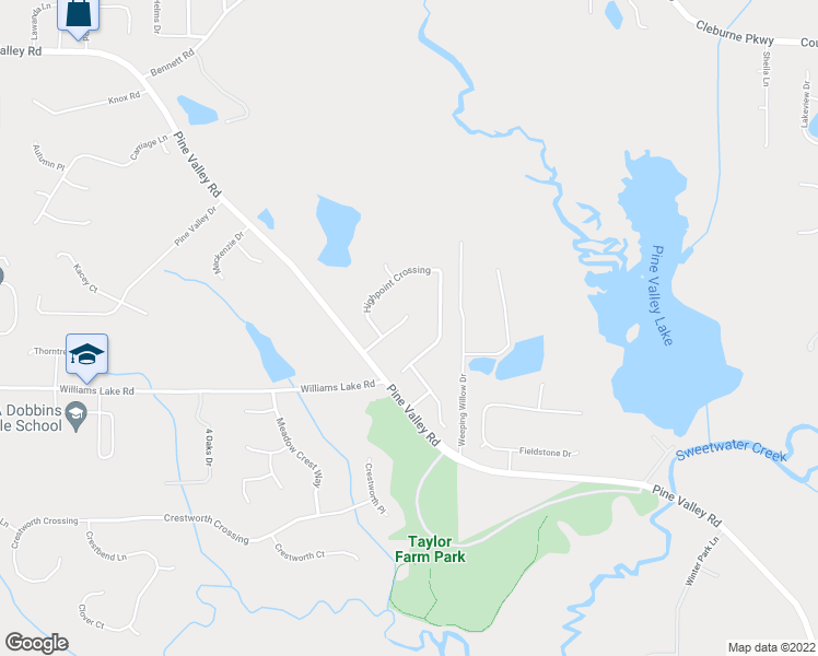 map of restaurants, bars, coffee shops, grocery stores, and more near 114 Northcrest Way in Powder Springs