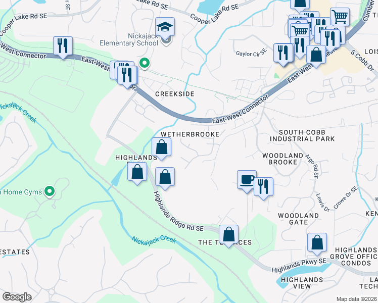 map of restaurants, bars, coffee shops, grocery stores, and more near 1407 Hornell Lane in Smyrna