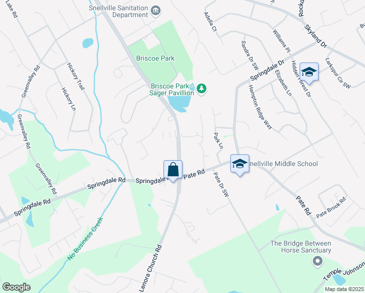 map of restaurants, bars, coffee shops, grocery stores, and more near 3036 Lenora Church Road in Snellville