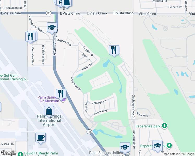 map of restaurants, bars, coffee shops, grocery stores, and more near 4321 Lumina Way in Palm Springs