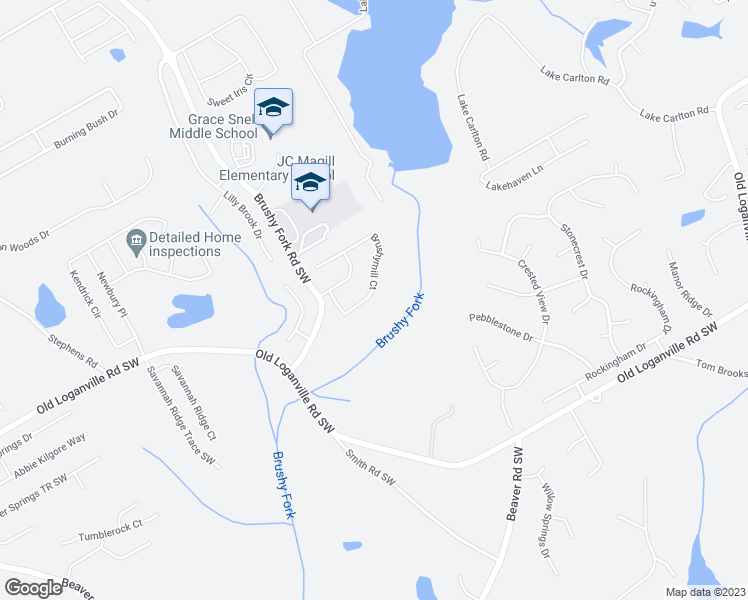 map of restaurants, bars, coffee shops, grocery stores, and more near 4020 Brushymill Court in Loganville