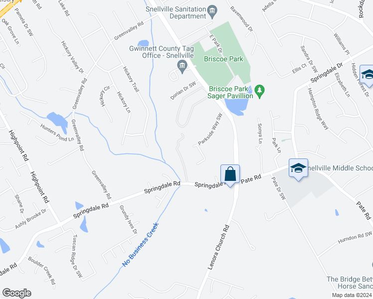 map of restaurants, bars, coffee shops, grocery stores, and more near 3071 Parkside Court in Snellville