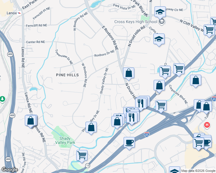 map of restaurants, bars, coffee shops, grocery stores, and more near 1100 Lenox View in Atlanta