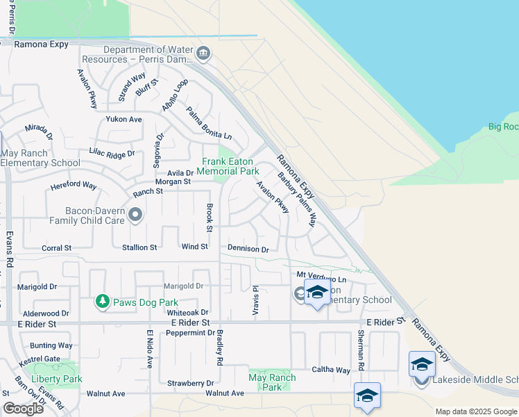 map of restaurants, bars, coffee shops, grocery stores, and more near 3838 Bella Villagio Avenue in Perris