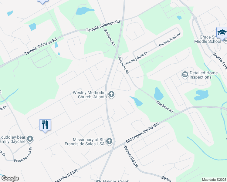 map of restaurants, bars, coffee shops, grocery stores, and more near 1525 Rose Pointe Drive in Loganville