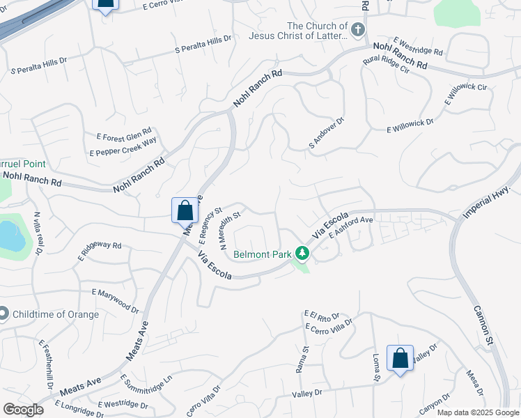 map of restaurants, bars, coffee shops, grocery stores, and more near 4329 East Regency Avenue in Orange