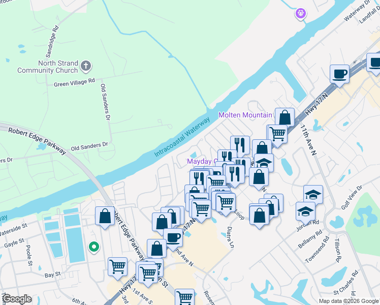 map of restaurants, bars, coffee shops, grocery stores, and more near 4421A Plantation Harbour Drive in Little River