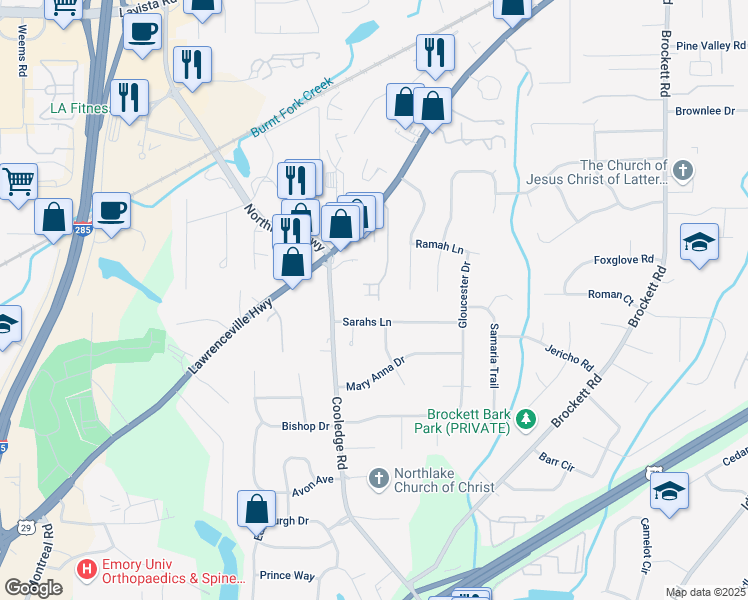 map of restaurants, bars, coffee shops, grocery stores, and more near 3715 Lexington Rd in Tucker