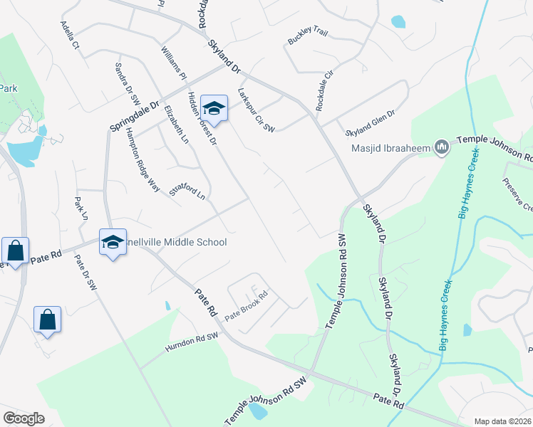 map of restaurants, bars, coffee shops, grocery stores, and more near 3261 Hidden Forest Drive in Snellville