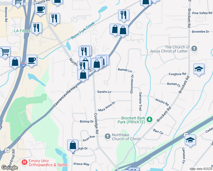 map of restaurants, bars, coffee shops, grocery stores, and more near 3715 Lexington Rd in Tucker