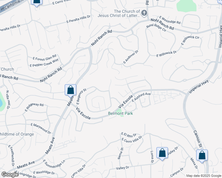 map of restaurants, bars, coffee shops, grocery stores, and more near 2811 North Roxbury Street in Orange