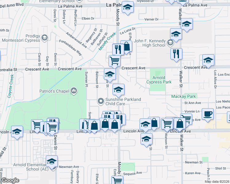 map of restaurants, bars, coffee shops, grocery stores, and more near 4911 Merten Avenue in Cypress