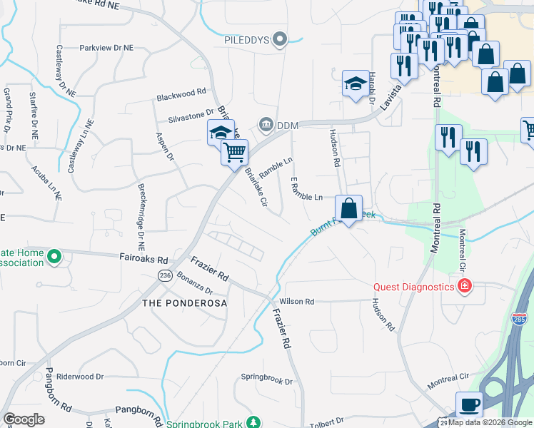 map of restaurants, bars, coffee shops, grocery stores, and more near 2984 Lavista Court in Decatur