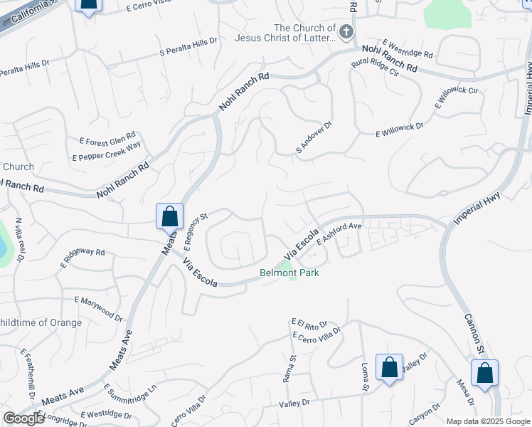 map of restaurants, bars, coffee shops, grocery stores, and more near 2811 North Roxbury Street in Orange