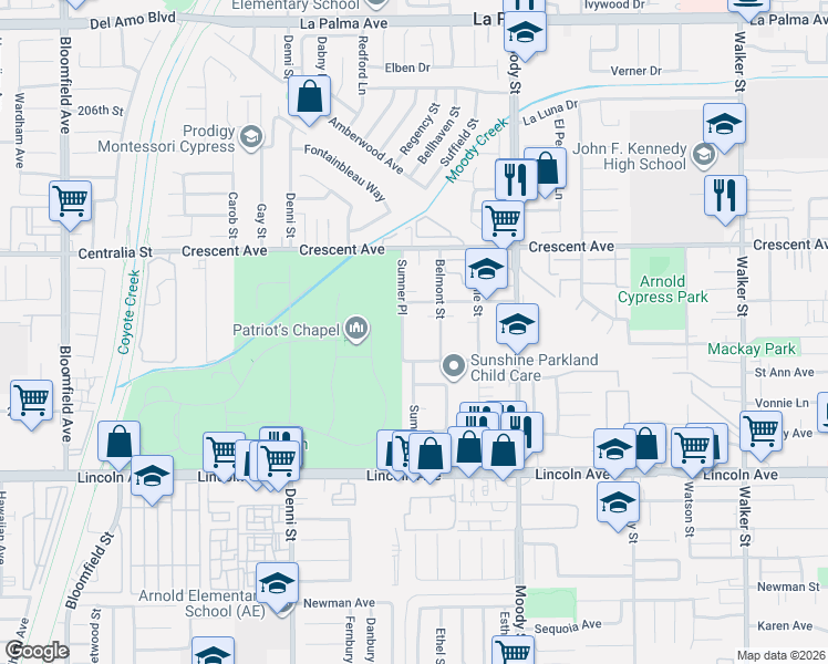 map of restaurants, bars, coffee shops, grocery stores, and more near 8686 Sumner Pl in Cypress