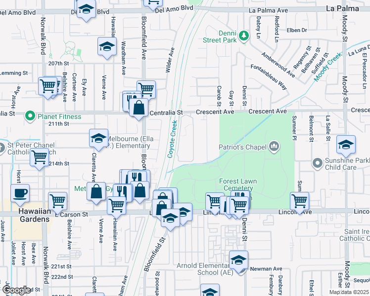 map of restaurants, bars, coffee shops, grocery stores, and more near 12750 Centralia Street in Lakewood