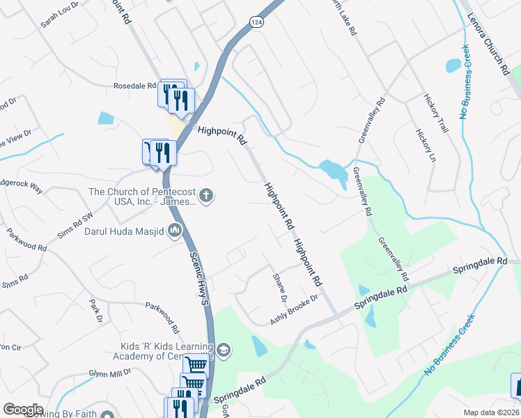 map of restaurants, bars, coffee shops, grocery stores, and more near 3044 Ashly Forest Drive in Snellville