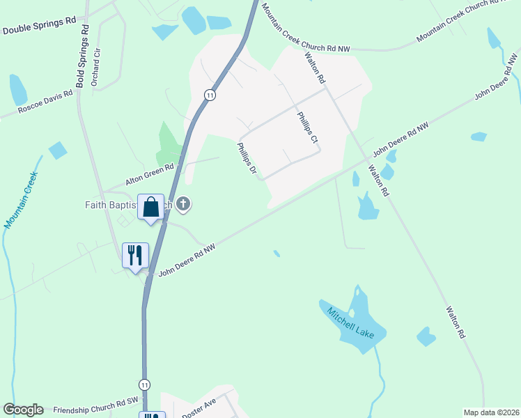 map of restaurants, bars, coffee shops, grocery stores, and more near 480 John Deere Road Northwest in Monroe