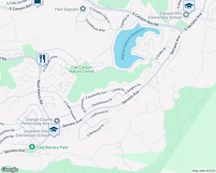 map of restaurants, bars, coffee shops, grocery stores, and more near 6811 East Kentucky Avenue in Anaheim