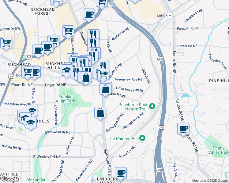 map of restaurants, bars, coffee shops, grocery stores, and more near 626 Timm Valley Road Northeast in Atlanta