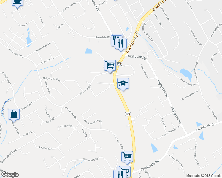 map of restaurants, bars, coffee shops, grocery stores, and more near 2785 Trotters Walk Trail in Snellville