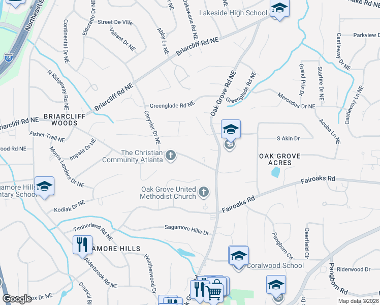 map of restaurants, bars, coffee shops, grocery stores, and more near 2361 Academy Court Northeast in Atlanta