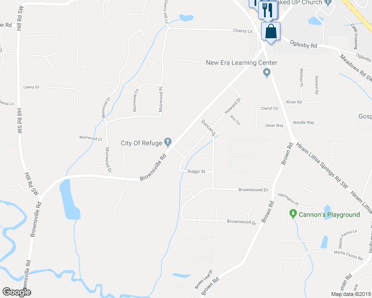 map of restaurants, bars, coffee shops, grocery stores, and more near 4864 Howard Drive in Powder Springs
