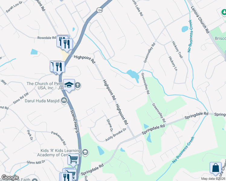 map of restaurants, bars, coffee shops, grocery stores, and more near 3010 Ansley Forest Court in Snellville
