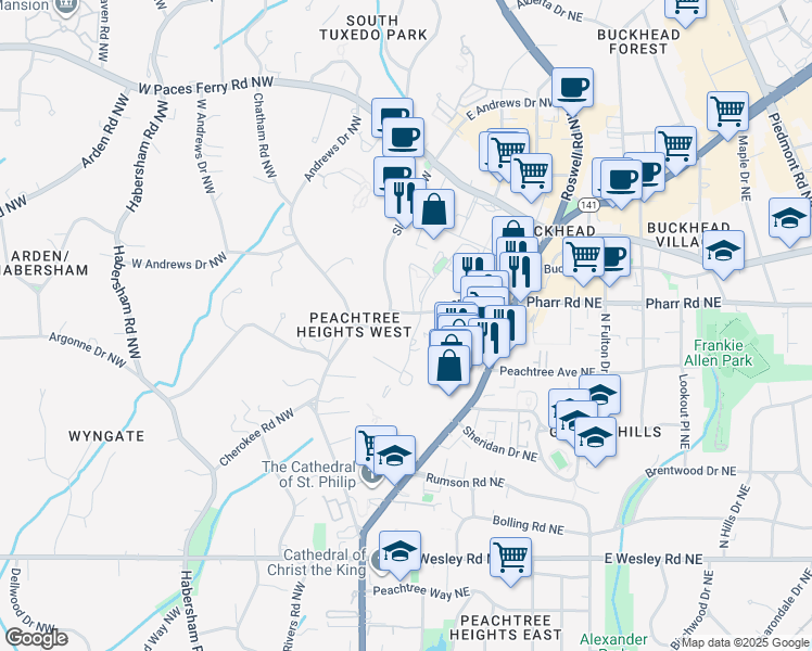 map of restaurants, bars, coffee shops, grocery stores, and more near in Atlanta