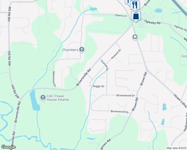 map of restaurants, bars, coffee shops, grocery stores, and more near 4864 Howard Drive in Powder Springs
